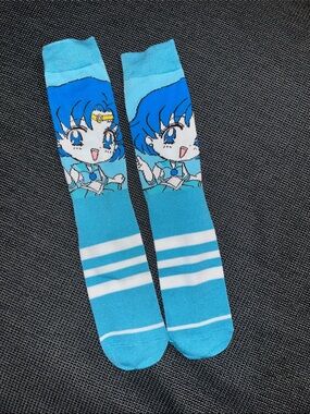Hot Topic Blue Anime Crew Socks with White Stripes